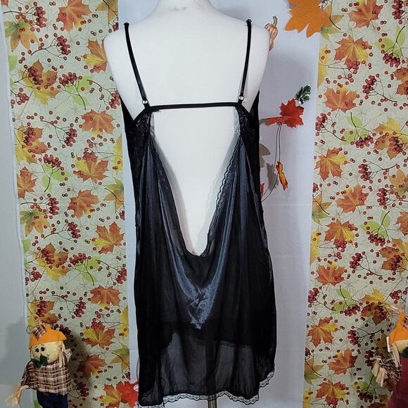 Shein Black Spaghetti Strap Lace Bodice Backless Babydoll Nightgown Sze 16 - Picture 3 of 8